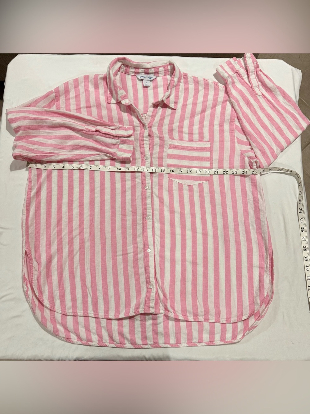 Old Navy Pink and White Striped Button-Down Shirt